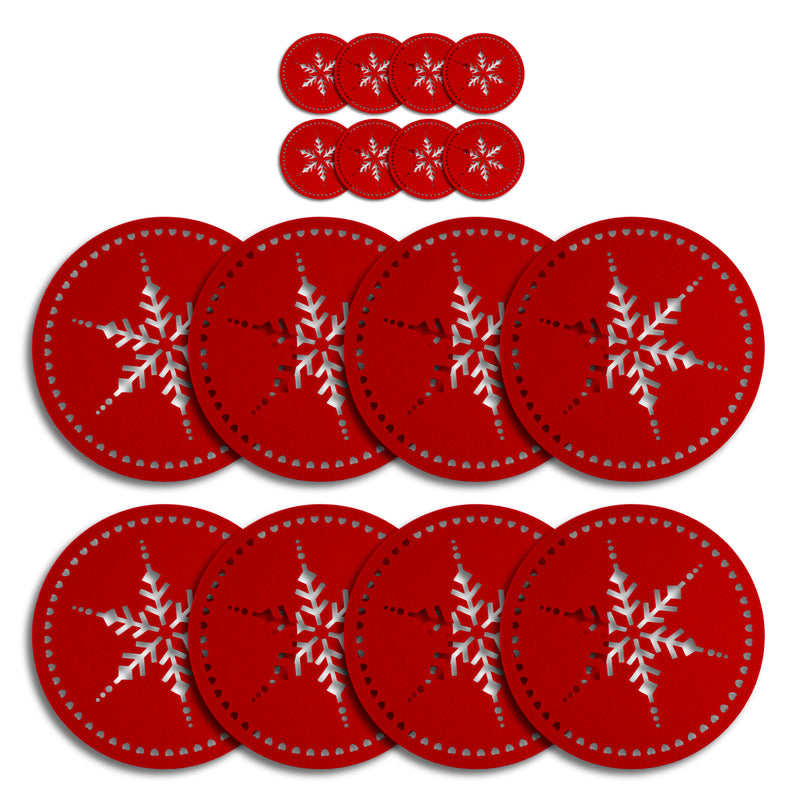 Nordic Red Snowflake Christmas Dinner Felt Table Placemats & Coasters