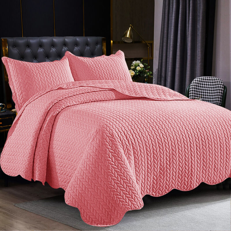 3 Piece Quilted Bedspread Throw Embossed