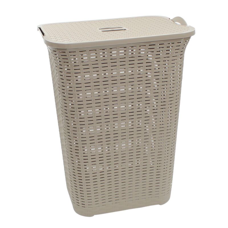 Laundry Washing Basket 75L Hamper Storage Linen Clothes Lid Rattan Style Plastic