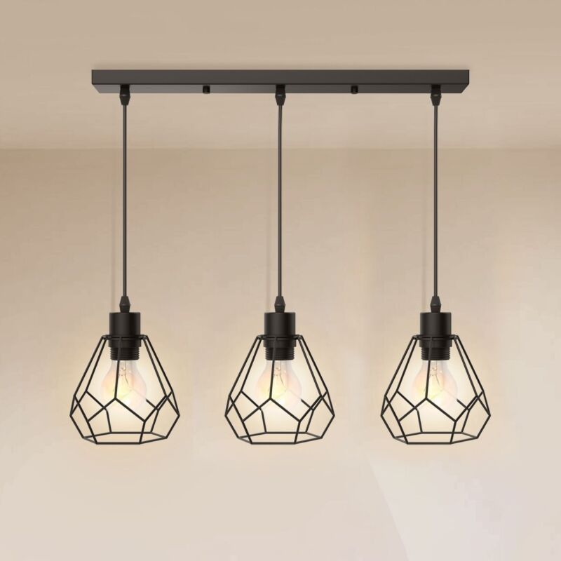 EMKE Industrial Ceiling Pendant Light 3 Lamp Shades Fitting