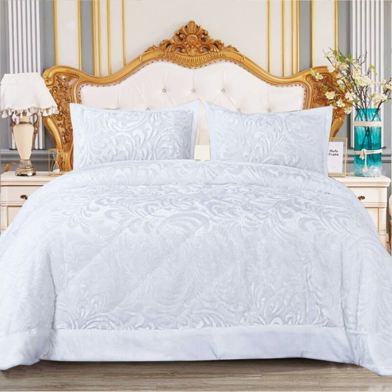 3 Piece Quilted Bedspread Throw Luxury Velvet Bedding Set