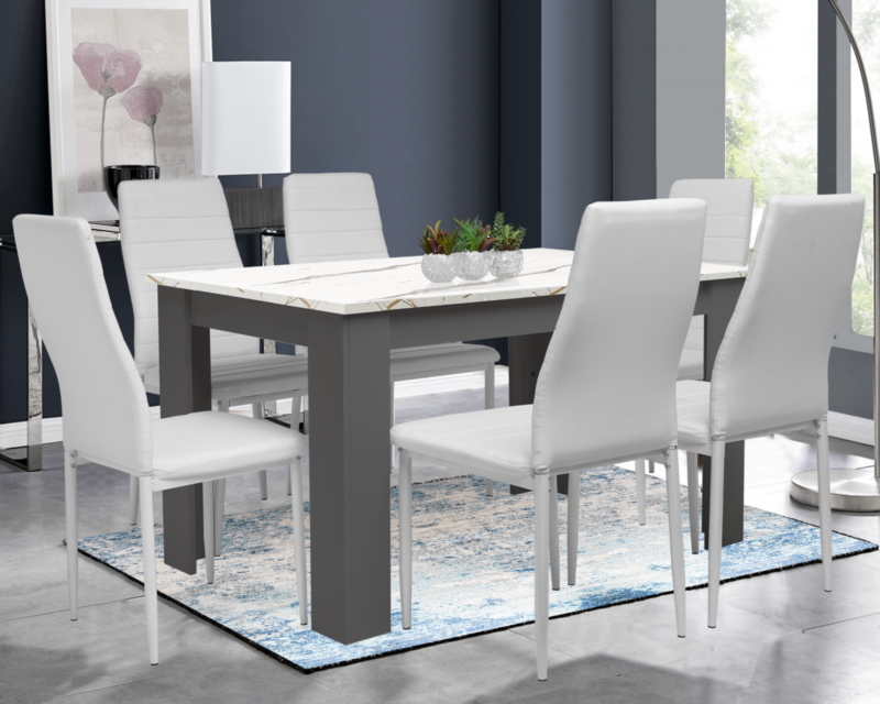 Wooden Dining Table Set With 4 / 6 Pu Leather